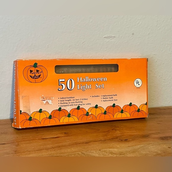 Pumpkin Time 50 Halloween Light Set Holiday Orange New Tested Kmart Vtg - Picture 1 of 5
